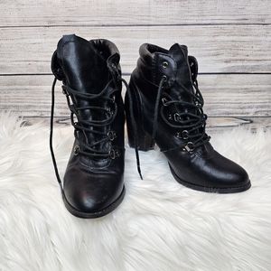 Black Lace-Up Heeled Boots